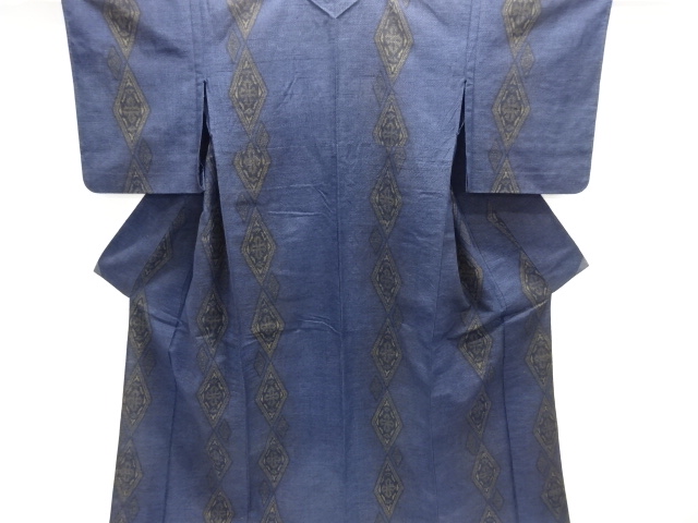 JAPANESE KIMONO / ANTIQUE HITOE KIMONO / SILK / TSUMUGI / WOVEN RHOMBUS